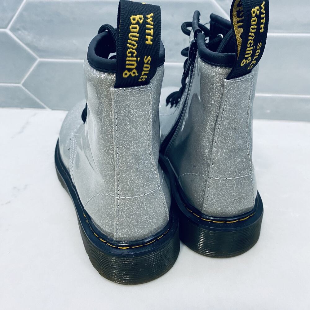 Dr Martens Boots Girls Size 3 Glitter J Youth Silver Lace Up Combat Shoes 1460 - Picture 5 of 7